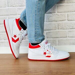 ⭐Converse Fastbreak Pro Mid Leather Sz 7 Women's Shoes Sneaker White Red A10200C